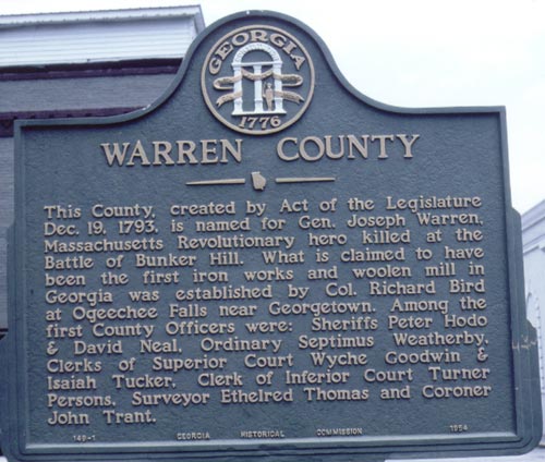 Georgia Historical Marker 149-1, formation of Warren County