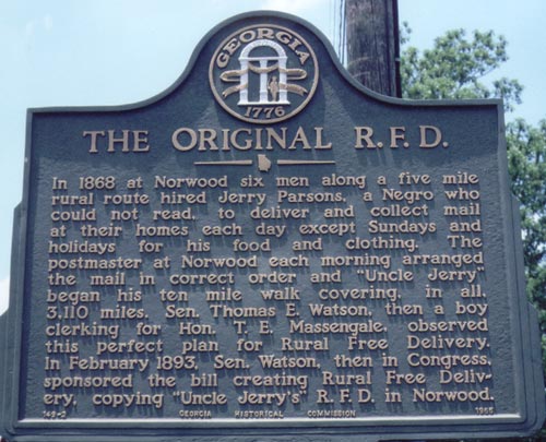 Georgia Historical Marker 149-2, the original R.F.D.